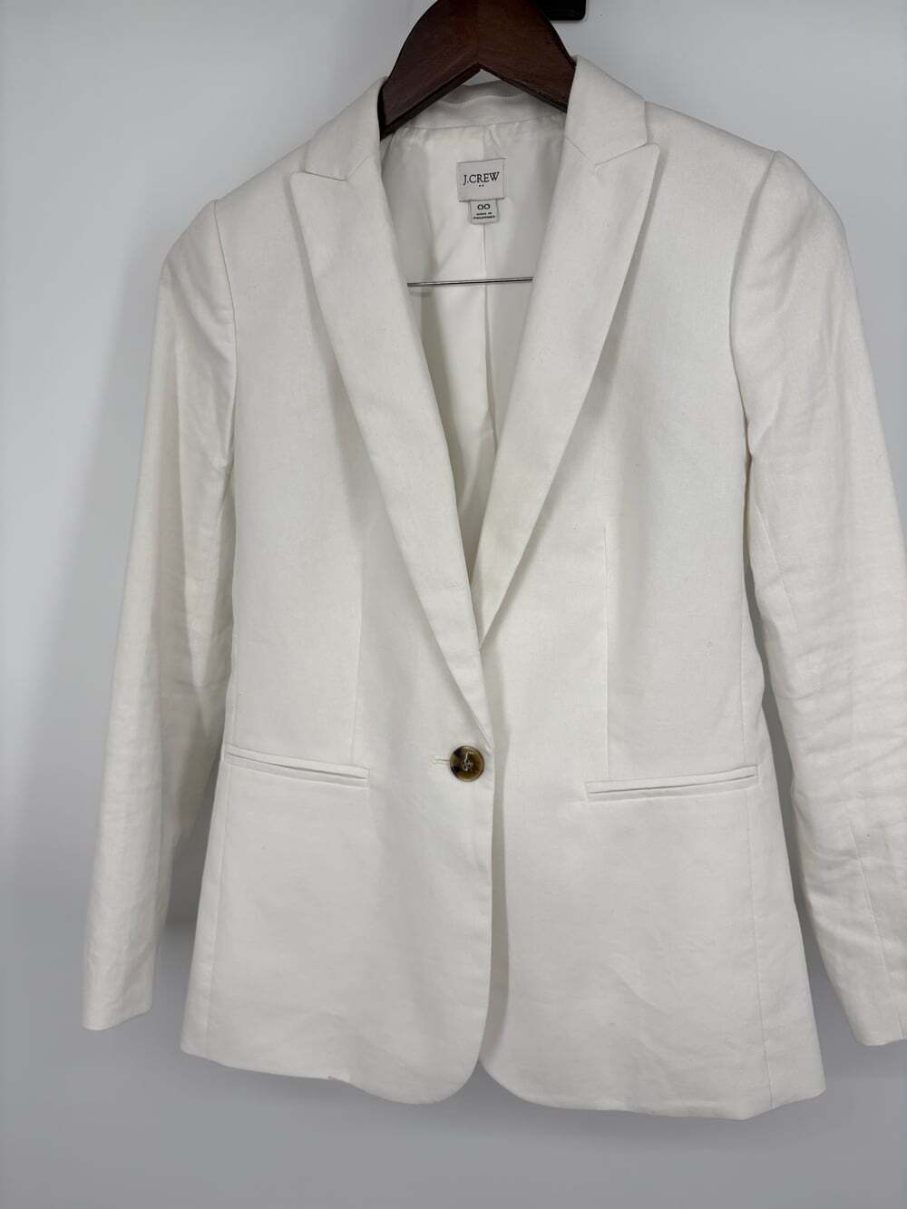 00 J Crew White Linen Blend Open Front Blazer Beachy Workwear